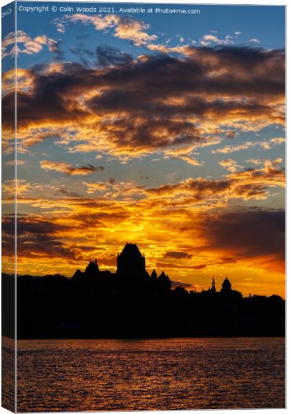 The Chateau Frontenac silhouetted against the sunset Canvas Print by Colin Woods