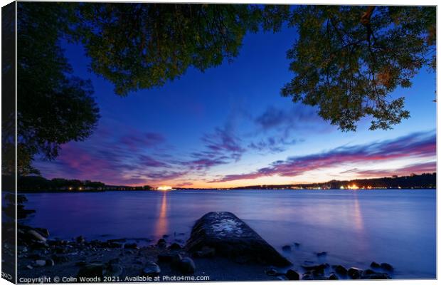 Twilight on the St Lawrence river as seen from Lévis, Quebec, Canada Canvas Print by Colin Woods
