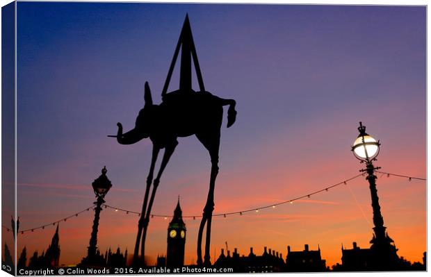 Big Ben and Dali Elephant at Sunset Canvas Print by Colin Woods