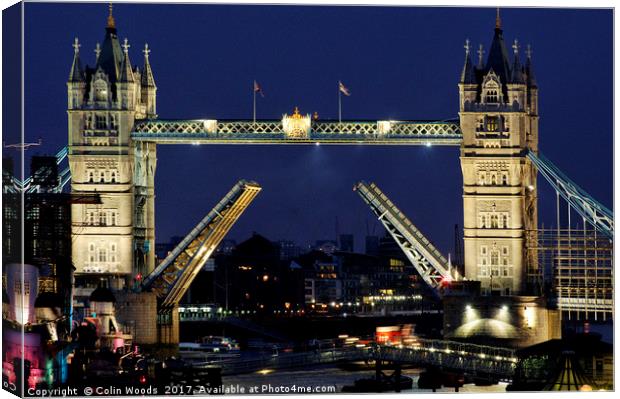 Tower Bridge, London at night Canvas Print by Colin Woods