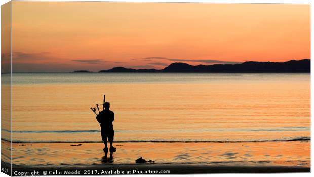 Bagpiper in the Sunset Canvas Print by Colin Woods