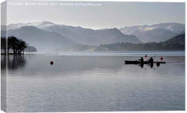 Canoeing on Ullswater in the Lake District, Englan Canvas Print by Colin Woods