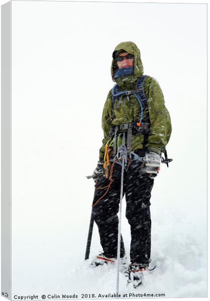 Mountaineer in a blizzard Canvas Print by Colin Woods