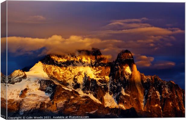 Evening light on L'aiguille Verte Canvas Print by Colin Woods