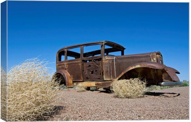  Tumbleweed and Rusty Car, Arizona Canvas Print by Arterra 