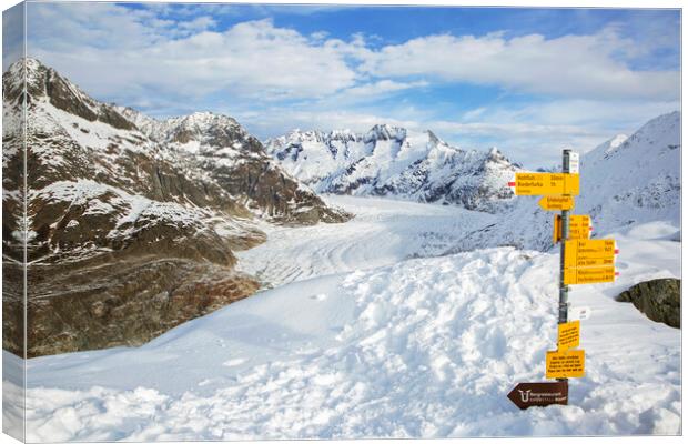 Aletsch Glacier and Signpost, Switzerland Canvas Print by Arterra 