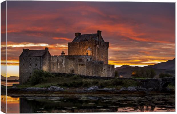 Eilean Donan Castle at sunset in Loch Duich Canvas Print by Arterra 