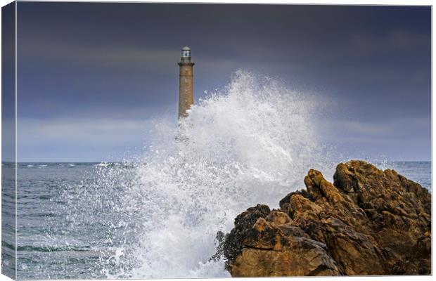 Crashing Wave and Lighthouse Canvas Print by Arterra 
