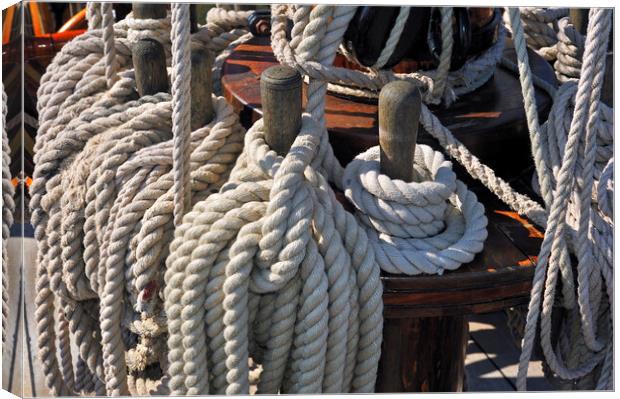 Coiled Ropes on Board of Frigate Canvas Print by Arterra 