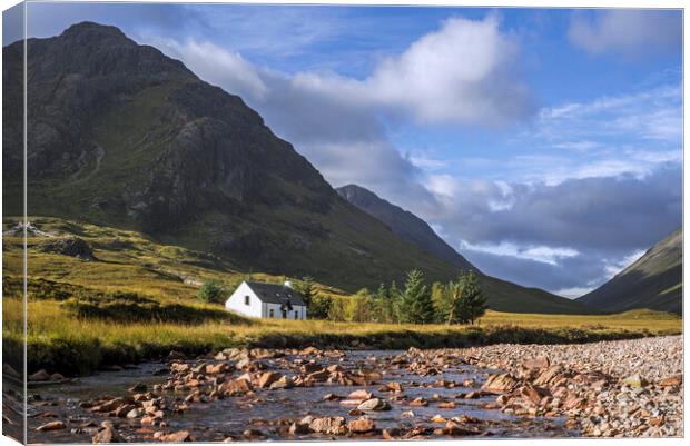 Lagangarbh Hut and River Coupall in  in Glen Coe Canvas Print by Arterra 