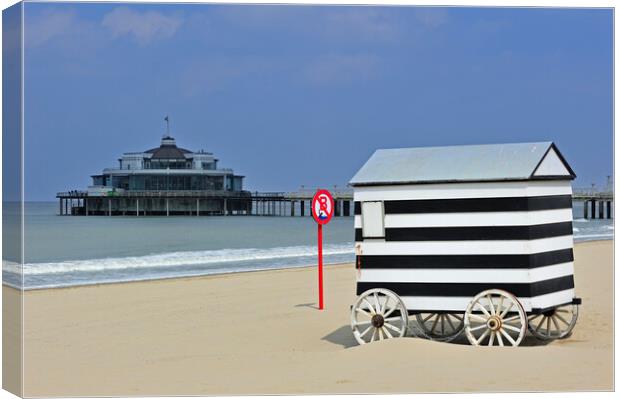Striped Beach Hut on Wheels Canvas Print by Arterra 