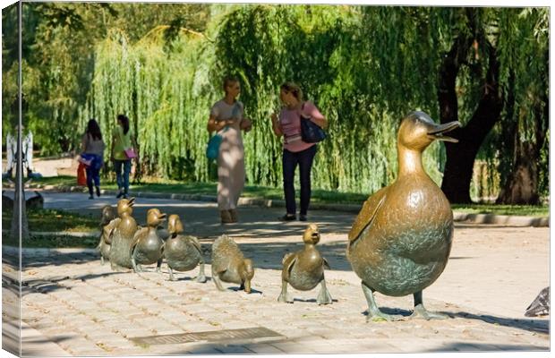 A mother duck and ducklings. Canvas Print by Valerii Soloviov