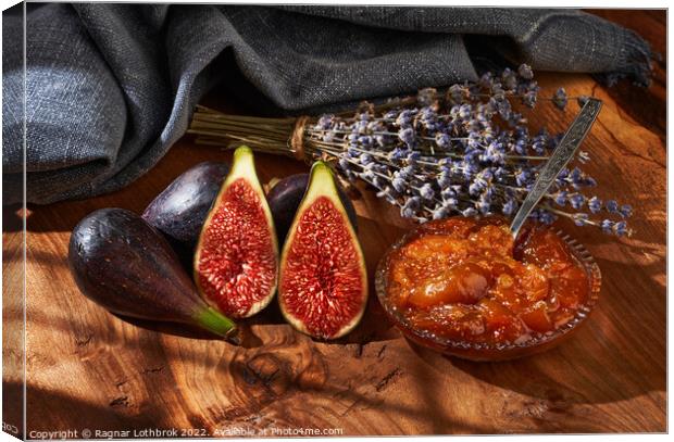 Figs and jam on a wooden board Canvas Print by Ragnar Lothbrok