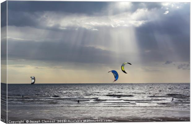 Kiteboarders at Cleveleys Canvas Print by Joseph Clemson