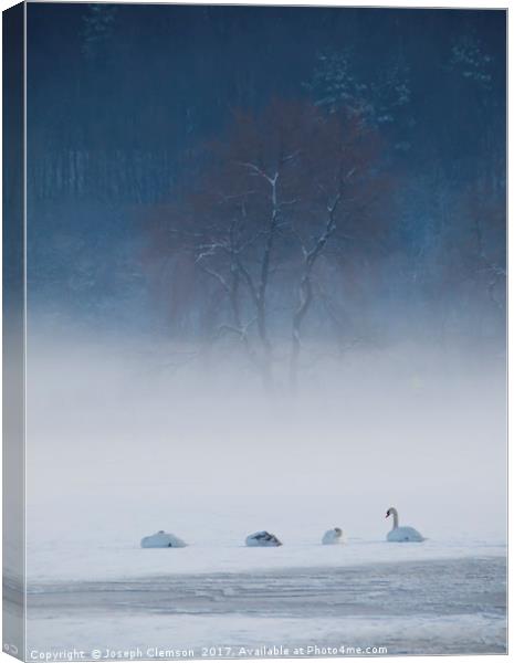 Swan Lake in Winter Canvas Print by Joseph Clemson
