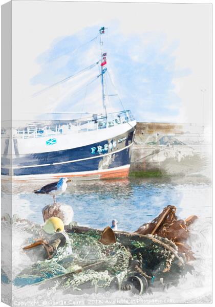 Seagull and Trawler in Scotland Canvas Print by George Cairns