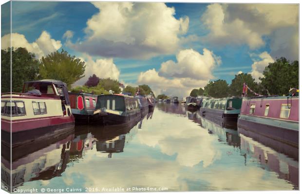 British Narrowboats on Canal Canvas Print by George Cairns