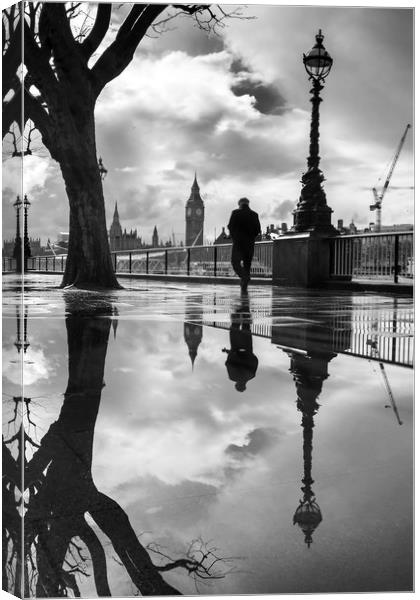 Rainy London  by the Thames Canvas Print by George Cairns