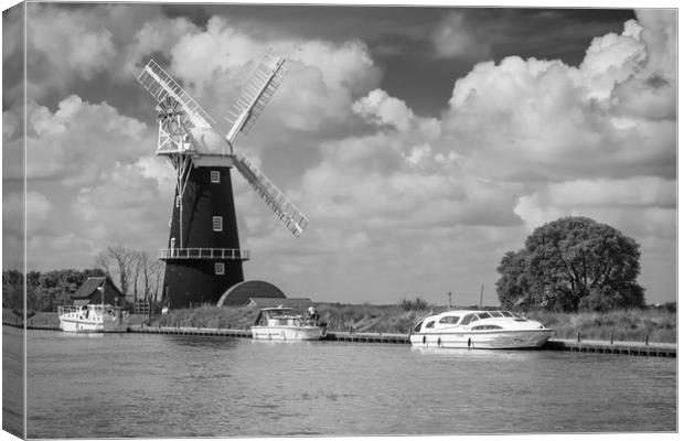 Norfolk Broads windmill and boats Canvas Print by George Cairns