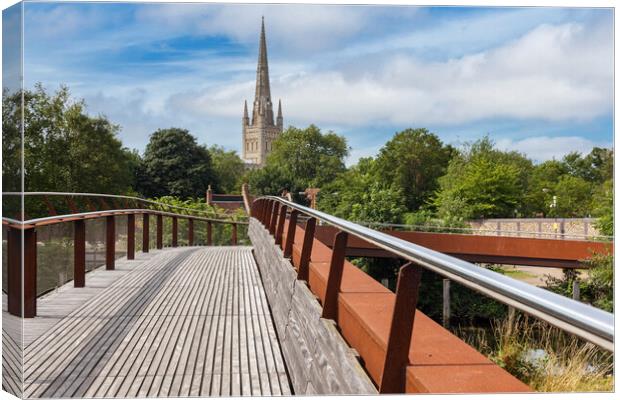 Norwich Cathedral as seen from Jarrold Bridge  Canvas Print by Kevin Snelling