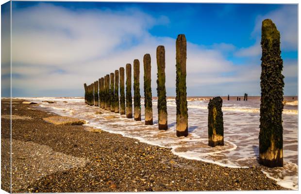 Spurn Head beach defences Canvas Print by Kevin Snelling