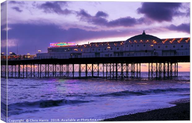 Brighton Pier - Sunset to dusk Canvas Print by Chris Harris