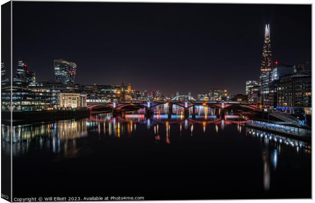 Along the Thames at Night... Canvas Print by Will Elliott