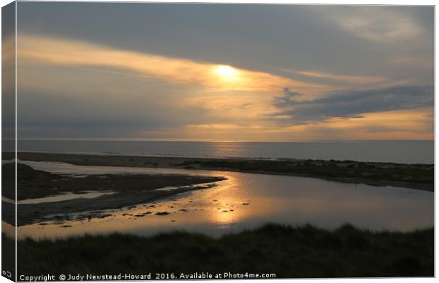 Sunset at Holme Beach Canvas Print by Judy Newstead-Howard