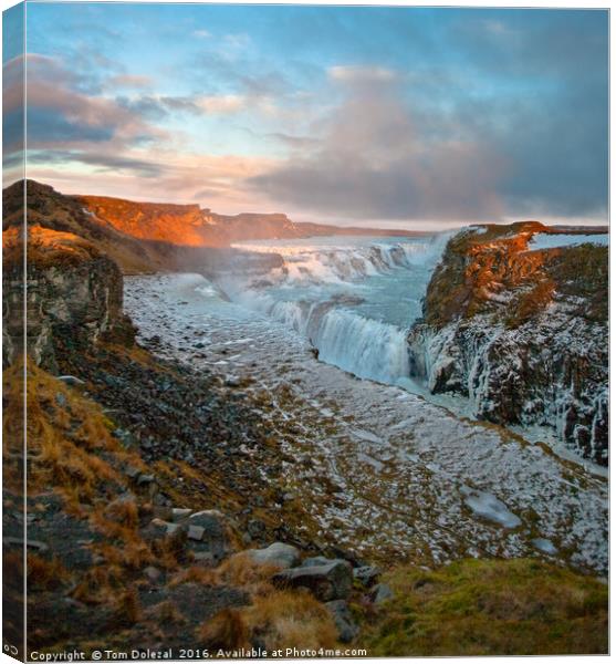 Early morning winter light at Gullfoss, Iceland Canvas Print by Tom Dolezal