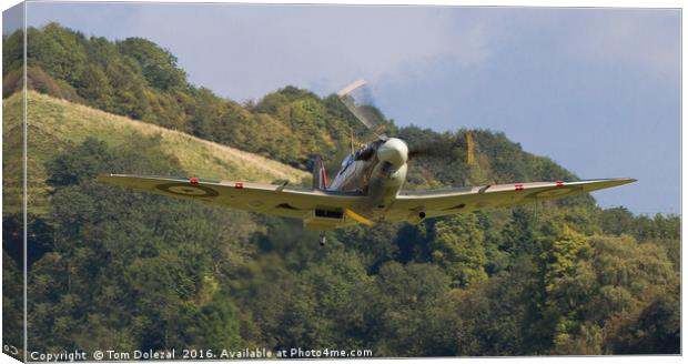 Spitfire BM597 take-off, piloted by Charlie Brown. Canvas Print by Tom Dolezal