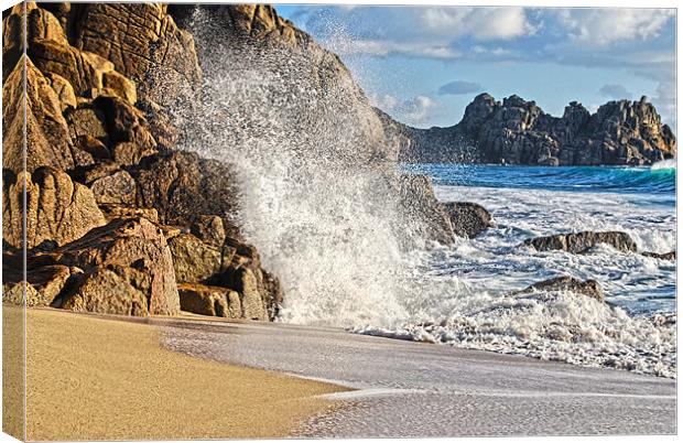 Porthcurno Beach in winter Canvas Print by Brian Spooner