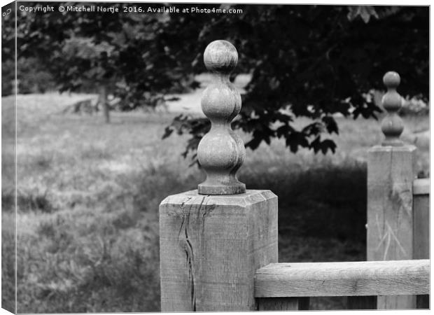 Wooden post on a bridge at Woburn Abbey Gardens Canvas Print by Mitchell Nortje