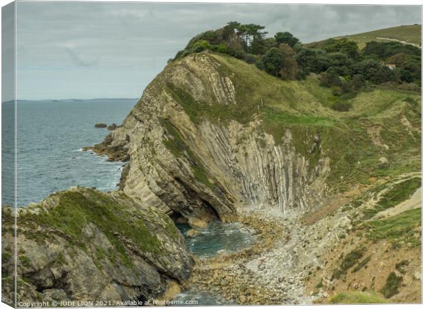Rock formations at Lulworth Cove Canvas Print by JUDI LION