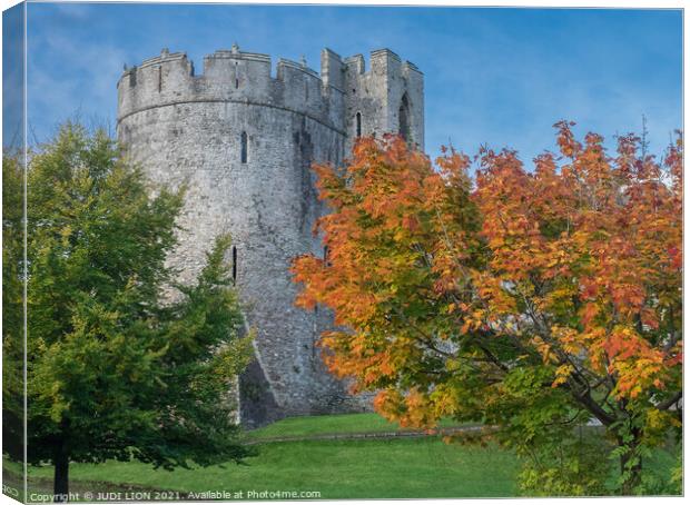 Chepstow Castle in Autumn Canvas Print by JUDI LION