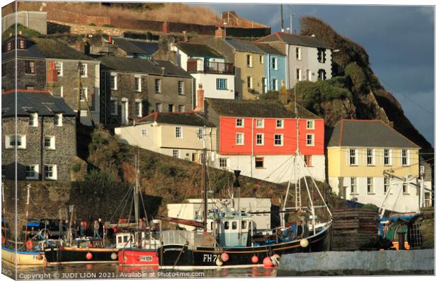 Evening in Mevagissey Harbour Canvas Print by JUDI LION