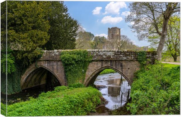 Stone bridge at Fountains Abbey ruins in Yorkshire Canvas Print by Steve Heap