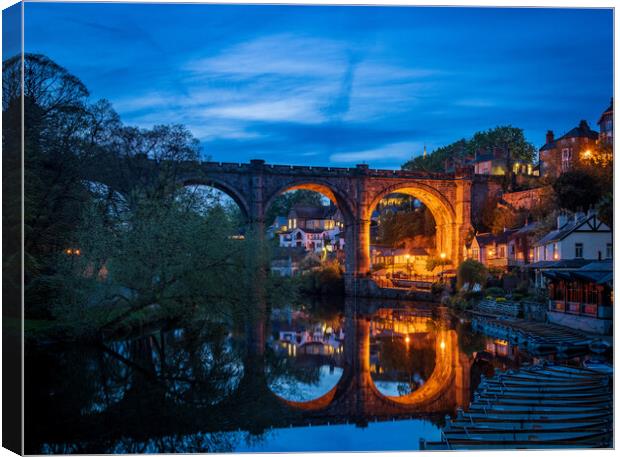 Old stone railway viaduct over River Nidd in Knare Canvas Print by Steve Heap