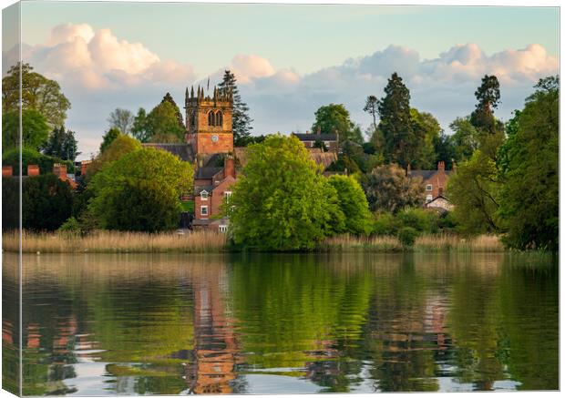 View across the Mere to the town of Ellesmere in S Canvas Print by Steve Heap