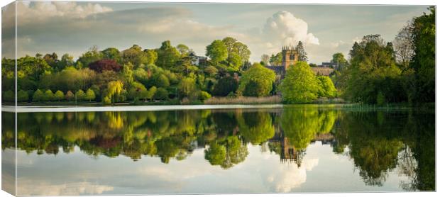 Panorama across the Mere to the town of Ellesmere  Canvas Print by Steve Heap