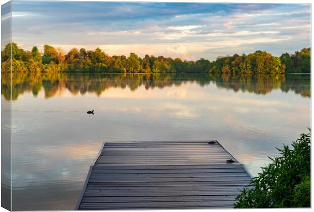 View across the Ellesmere Mere to a clear reflecti Canvas Print by Steve Heap