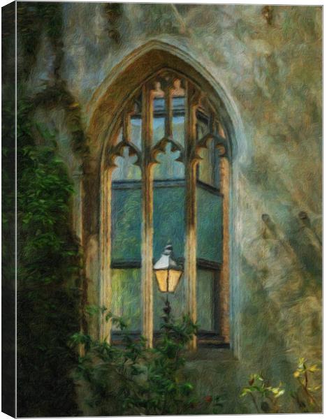 Oil painting of street light seen at St Dunstan ch Canvas Print by Steve Heap