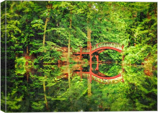 Watercolor painting of Crim Dell bridge at William and Mary coll Canvas Print by Steve Heap