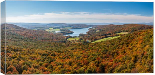 View of the fall colors of Pennsylvania to High Point Lake Canvas Print by Steve Heap