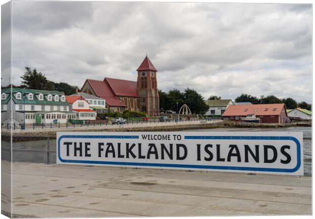 Welcome to Falklands sign in Stanley Falkland Islands Canvas Print by Steve Heap