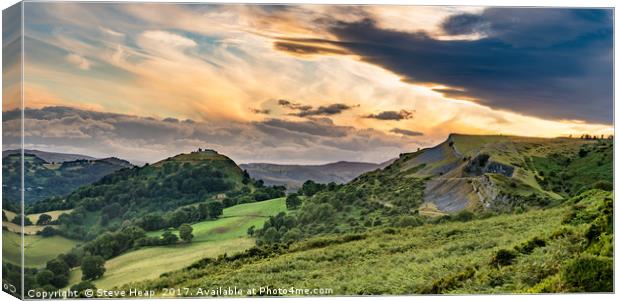 Clearing clouds at sunset over Llangollen panorama Canvas Print by Steve Heap