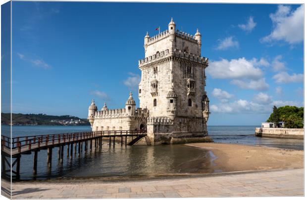 Panorama of the Tower of Belem near Lisbon Canvas Print by Steve Heap