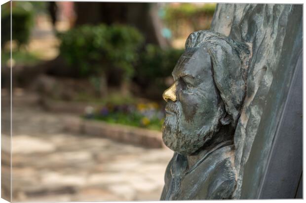 Statue of bust of Gerald Durrell in Corfu Canvas Print by Steve Heap