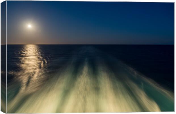 Moon over the wake of cruise ship travelling at speed Canvas Print by Steve Heap