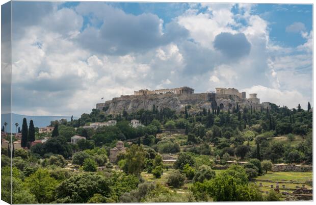 Acropolis hill rises above Greek Agora in Athens Canvas Print by Steve Heap