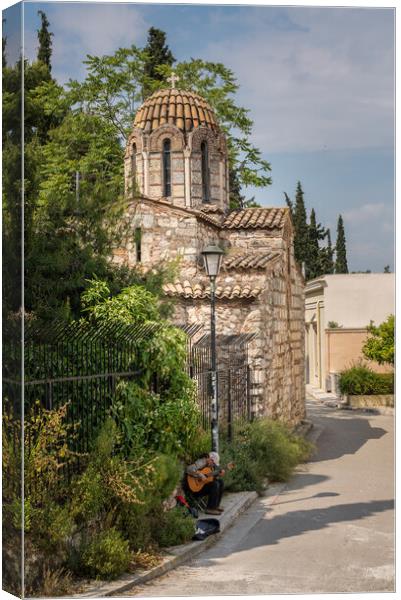 St Simeon church in ancient district of Anafiotika in Athens  Canvas Print by Steve Heap
